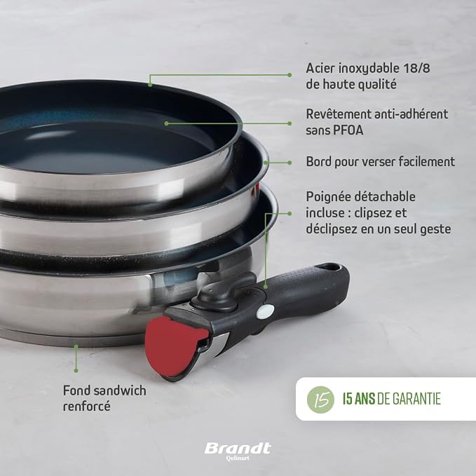 Qulinart by Brandt - Batterie de Cuisine à Induction 10 Pièces