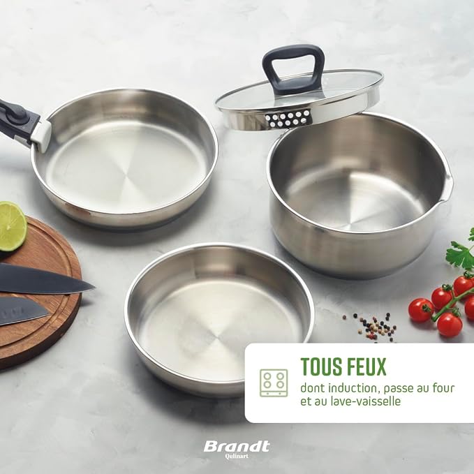 Qulinart by Brandt - Batterie de Cuisine à Induction 10 Pièces